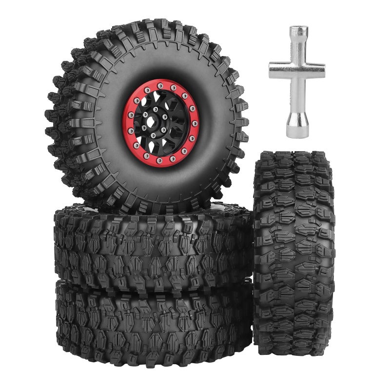 FriHobby 4pcs FriHobby HighPerformance 19 Inch Beadlock Wheels and Tires Set Soft Good Grip for 110 Scale RC Crawler Cars Trucks Compatible with Traxxas TRX4 Axial SCX10 Redcat Gen 8 Red Rims - Image 3