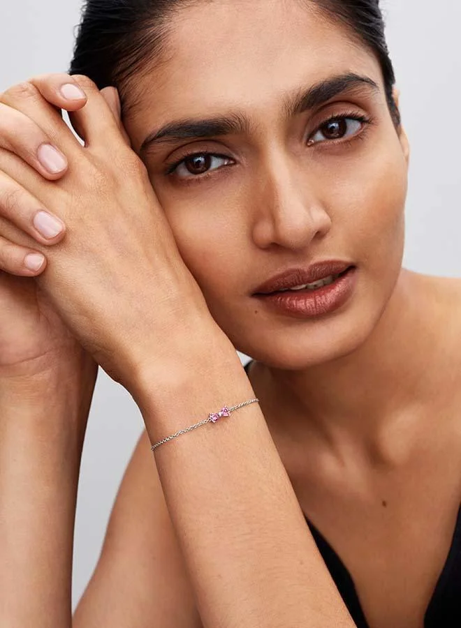 PANDORA Bow sterling silver bracelet with fancy pink and clear cubic zirconia