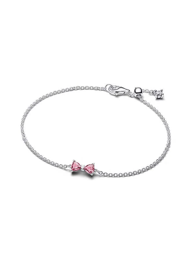Bow sterling silver bracelet with fancy pink and clear cubic zirconia