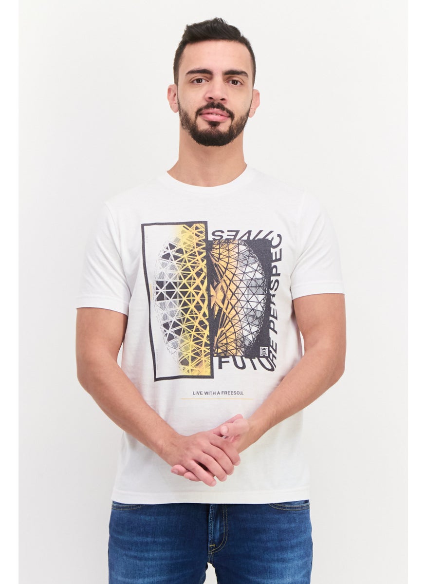 Free Soul Men Round Neck Short Sleeve Graphic Print Troon T Shirt, White  - Image 1