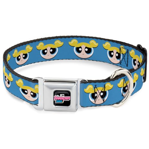 Buckle Down Warner Bros Easy Adjustable Metal Seatbelt Buckle Quick Release Dog Collar The Powerpuff Girls Bubbles Face 16 to 23 Inches 15 Inch WideMedium - Image 1