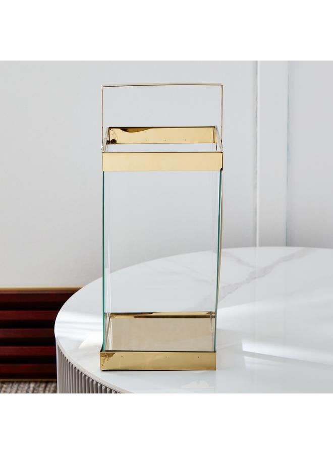 Stainless Steel Metal Lantern With Clear Glass 18X18X35 Cm