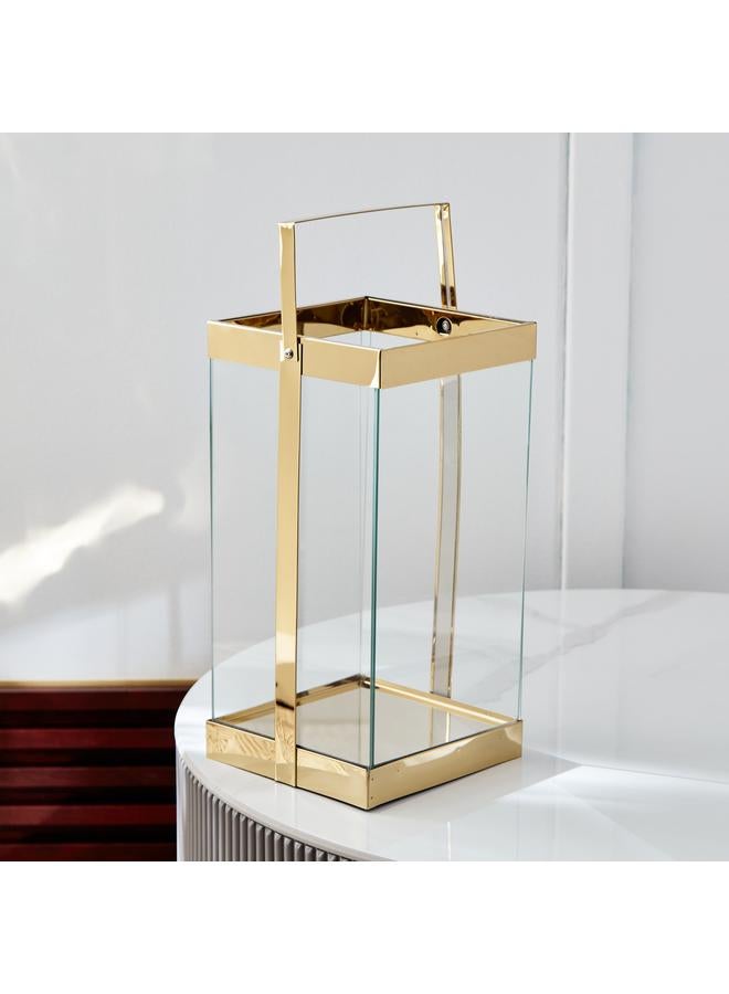 Stainless Steel Metal Lantern With Clear Glass 18X18X35 Cm
