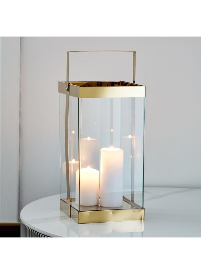 Stainless Steel Metal Lantern With Clear Glass 18X18X35 Cm