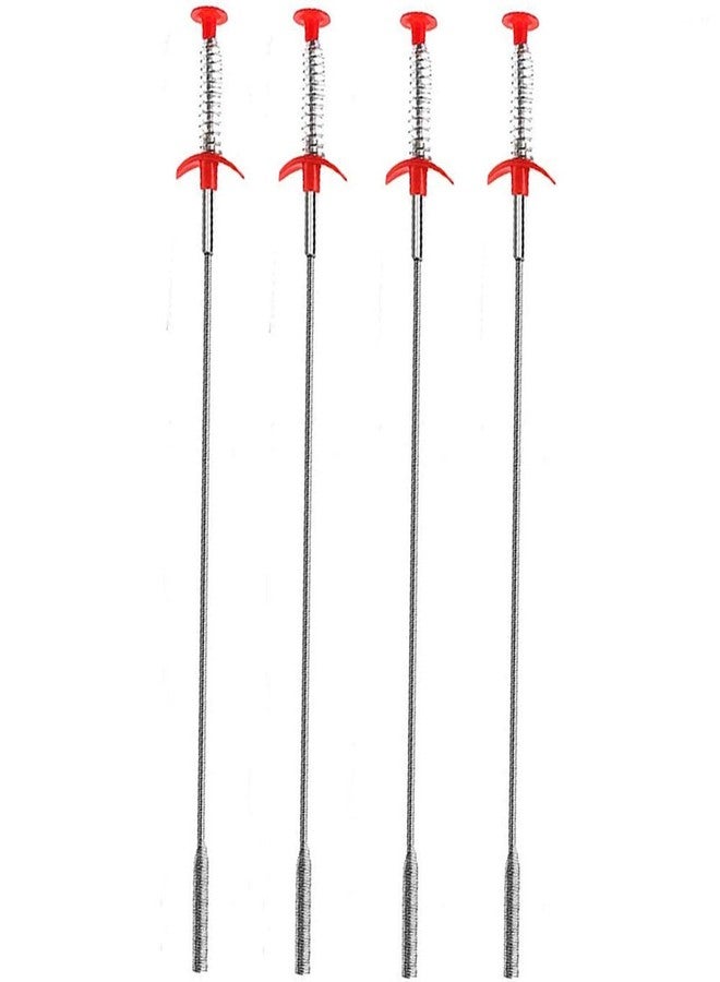 Kaxich Drain Clog Remover, 4pcs Stainless Steel Hair Catcher Clog Remover 23.6 Inch Spring Pipe Dredging Cleaning Tools Drain Relief Sewer Hair Cleaner for Kitchen Sink, Bathroom Tub, Toilet - Image 1