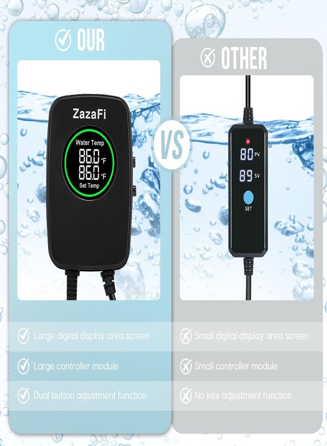 سخان حوض السمك ZazaFi بقدرات 100 واط/200 واط/300 واط/500 واط، سخان غاطس لأحواض السمك مزود بحماية من ارتفاع درجة الحرارة وإيقاف تشغيل تلقائي عند ترك الماء، مناسب لأحواض المياه المالحة والعذبة. - Image 4