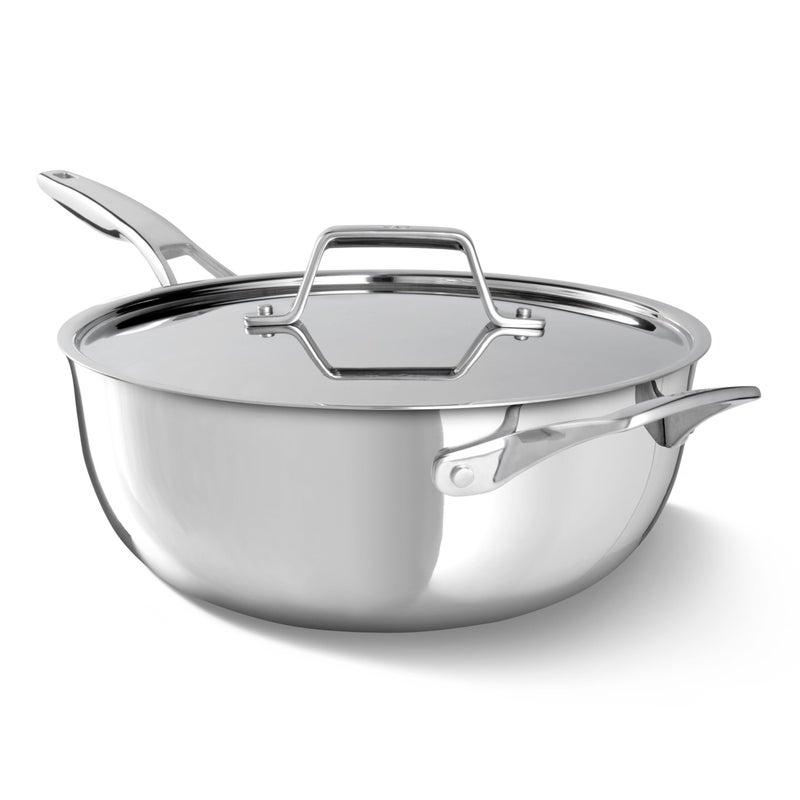 Calphalon Premier Polished 5-Ply Stainless Steel Cookware Set w/Turbo Heat Tech 4.5Qt Chef's Pan with Lid, Induction, Oven Safe 500F, PFOA Free, Polished Stainless Silver - Image 1