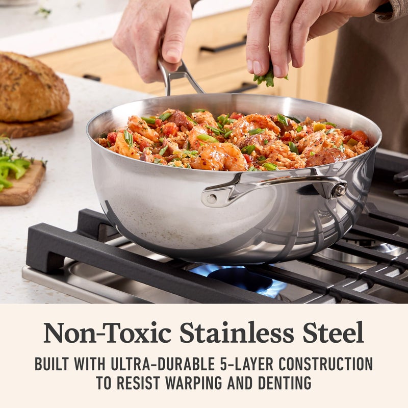 Calphalon Premier Polished 5-Ply Stainless Steel Cookware Set w/Turbo Heat Tech 4.5Qt Chef's Pan with Lid, Induction, Oven Safe 500F, PFOA Free, Polished Stainless Silver - Image 2
