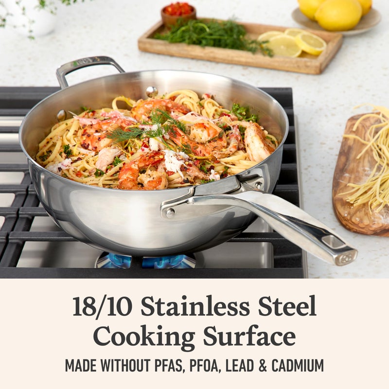 Calphalon Premier Polished 5-Ply Stainless Steel Cookware Set w/Turbo Heat Tech 4.5Qt Chef's Pan with Lid, Induction, Oven Safe 500F, PFOA Free, Polished Stainless Silver - Image 5