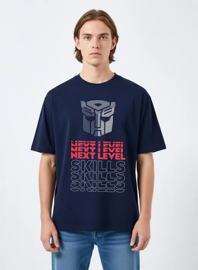 Take Two Transformers Men Navy Blue Graphic Print T-Shirt