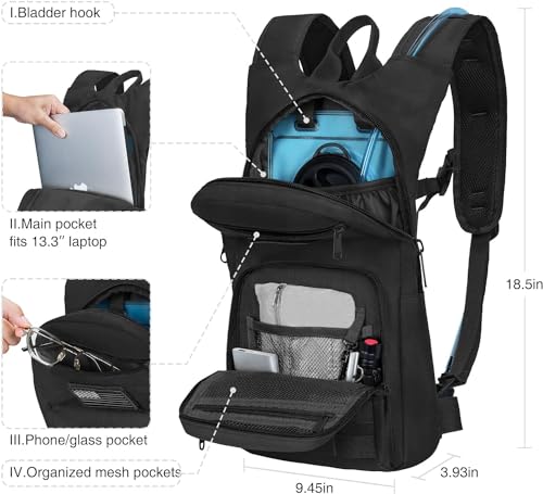 NOOLA 3L Hydration Backpack Water Backpack with TPU Water Bladder Tactical Hydration Pack for Men Women Molle Water Backpack for Hiking Biking and Hunting Black - Image 3
