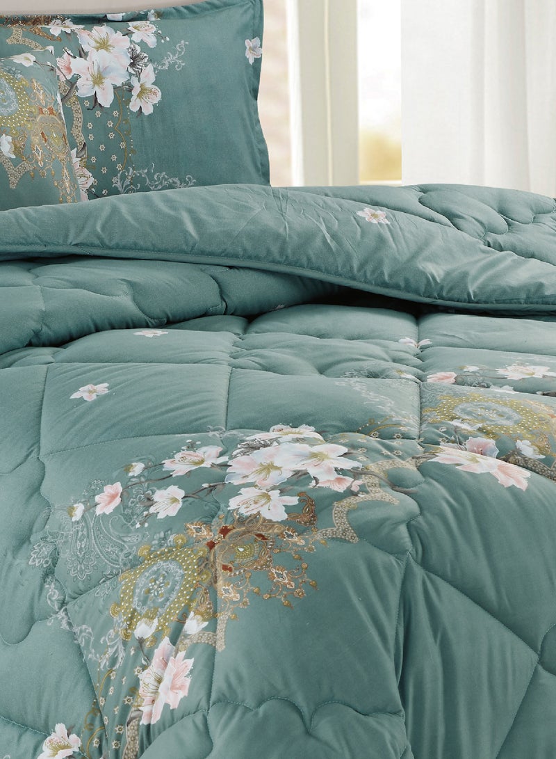 Moon Bed In A Bag Medium Filling King Size Comforter Set, 10 Pcs Floral Bedding Set Size 220 X 240 Cm with Comforter, Quilted Bed Skirt, Pillowcases, Cushion & Bedroom Slipper, Multicolor  - Image 4