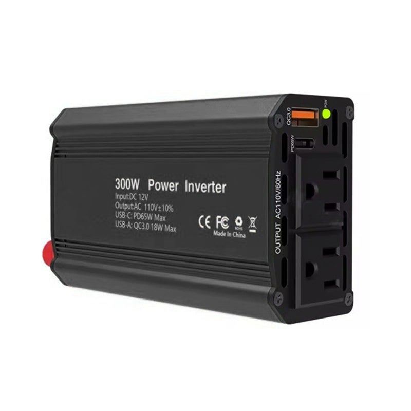 Power Inverter: 300W Black Aluminum Alloy - Efficient Versatile Charging PD65W USB-C 18W USB-A Portable Car Inverter for Outdoor Travel Home Office Electronic Devices - Image 2