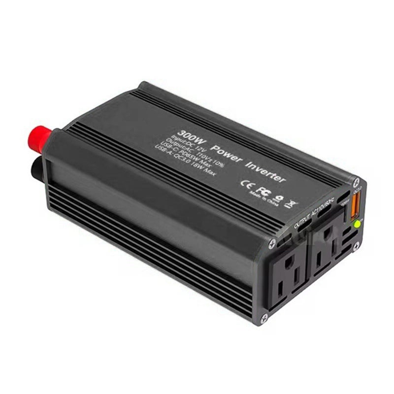 Power Inverter: 300W Black Aluminum Alloy - Efficient Versatile Charging PD65W USB-C 18W USB-A Portable Car Inverter for Outdoor Travel Home Office Electronic Devices - Image 1