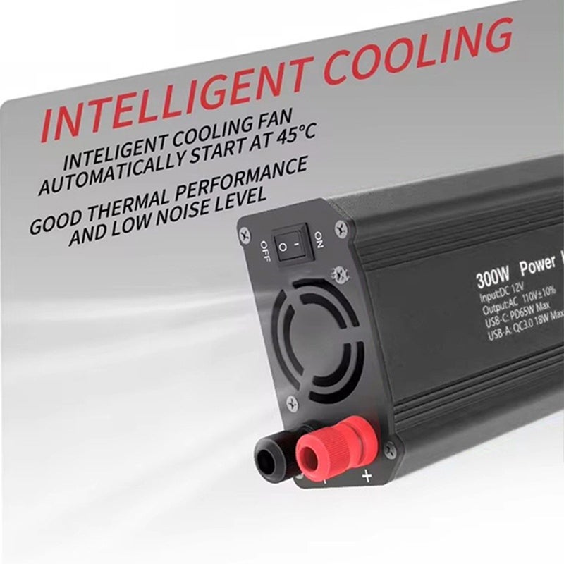 Power Inverter: 300W Black Aluminum Alloy - Efficient Versatile Charging PD65W USB-C 18W USB-A Portable Car Inverter for Outdoor Travel Home Office Electronic Devices - Image 3