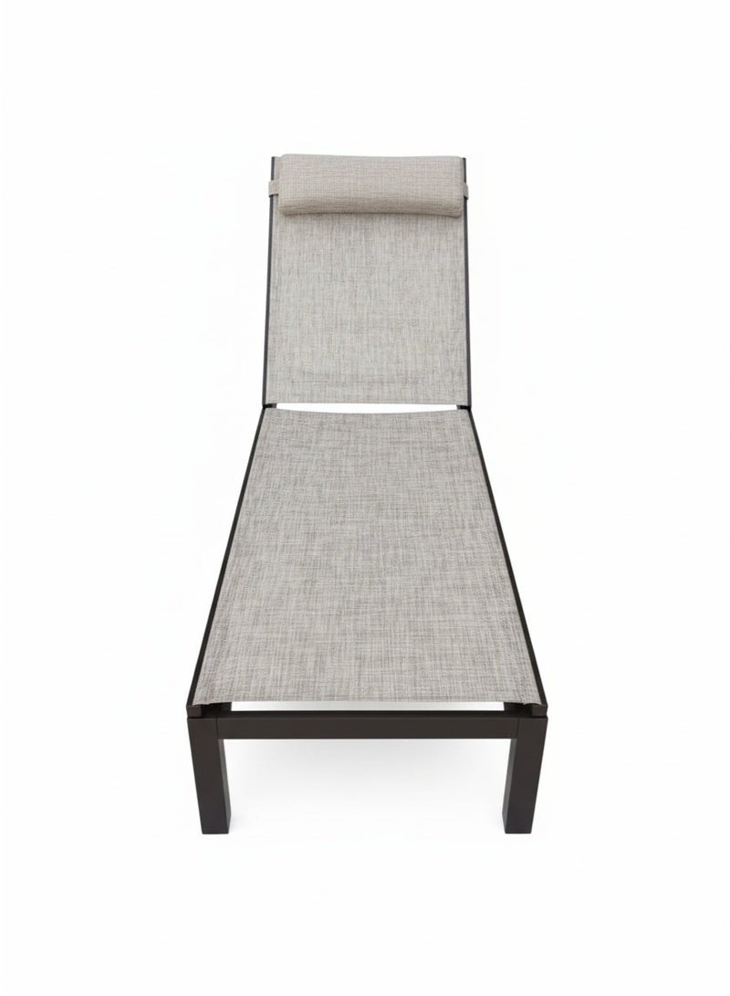 Aluminum Sun Lounger with Adjustable Headrest | Brown Frame and All-Weather Beige Mesh for Poolside and Deck - Image 3