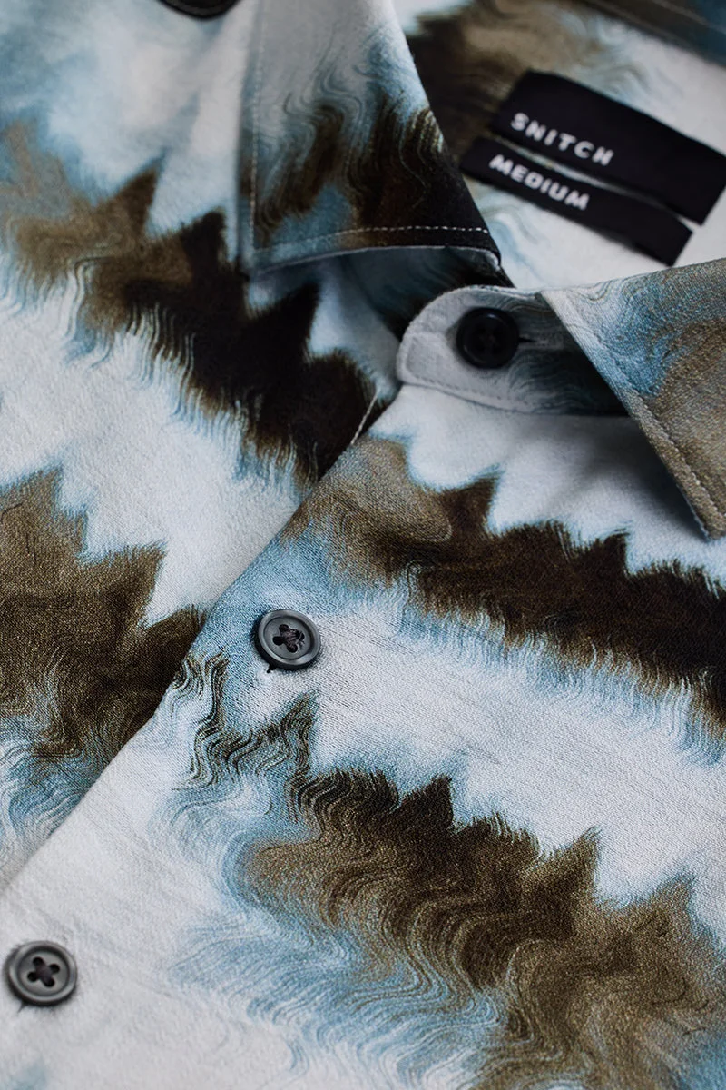 سنيتش Light Blue Abstract Long Sleeve Slim Fit Casual Shirt