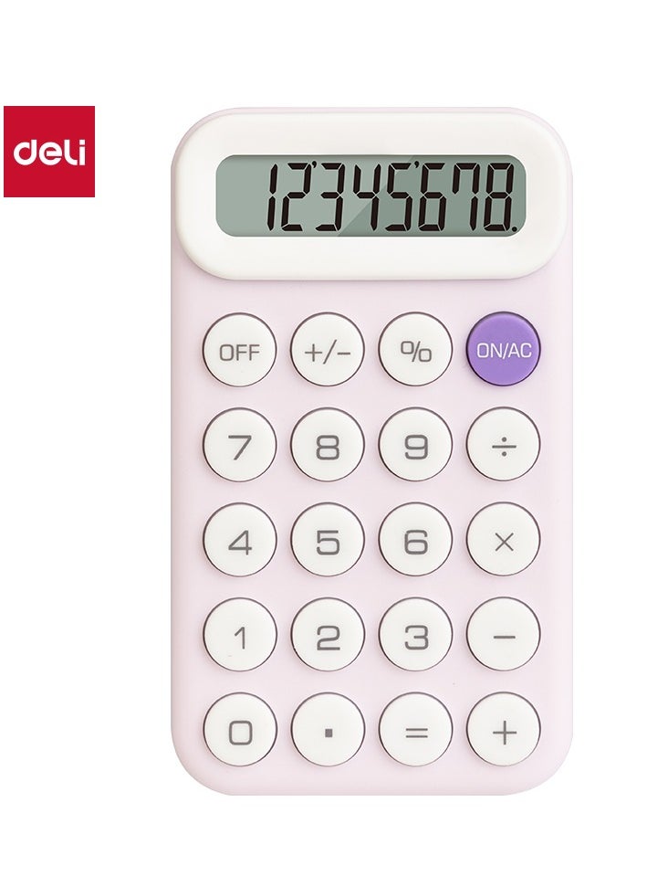 Deli Deli TE10 8-Digit Mini Calculator with Skin-Friendly Keys, Manual Off & Ultra-Light Design - Neon Purple 