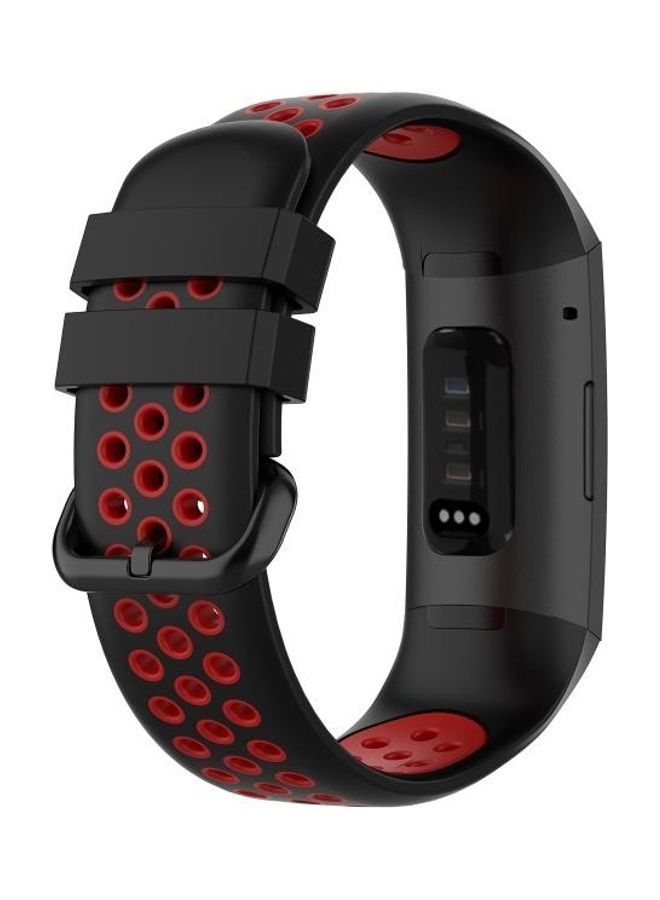 NIBEMINENT Silicone Replacement Band For Fitbit Charge 4/Charge 3/Charge 3 SE Black/Red - Image 5