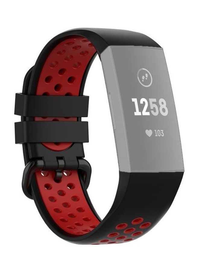 NIBEMINENT Silicone Replacement Band For Fitbit Charge 4/Charge 3/Charge 3 SE Black/Red - Image 1