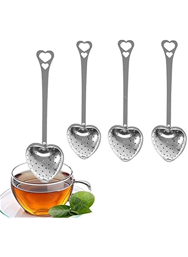 Generic - 4PCS Stainless Steel Heart Shape Tea Infuser Long Handle Filter Tea Filter for Loose Tea - Image 1