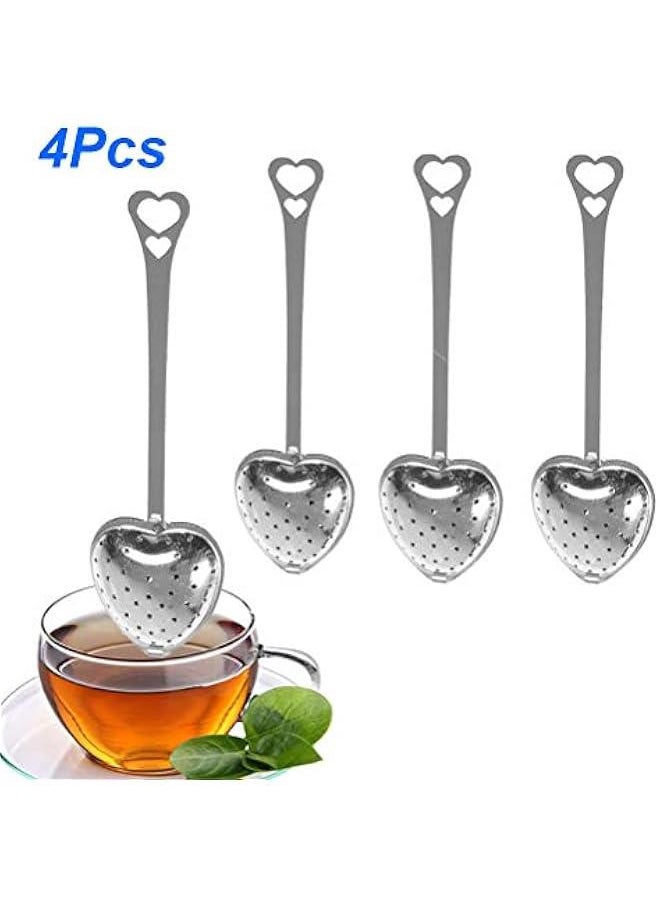 Generic - 4PCS Stainless Steel Heart Shape Tea Infuser Long Handle Filter Tea Filter for Loose Tea - Image 1