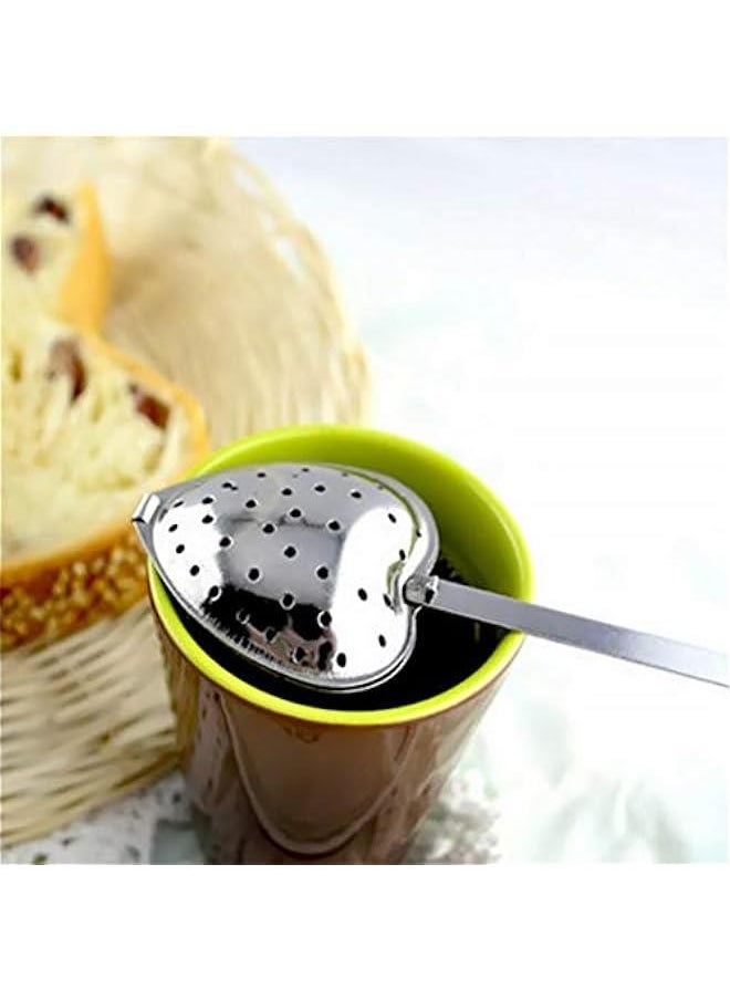 Generic - 4PCS Stainless Steel Heart Shape Tea Infuser Long Handle Filter Tea Filter for Loose Tea - Image 1
