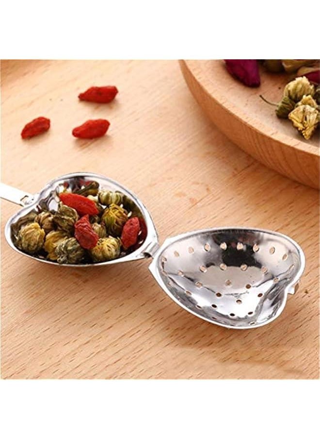 Generic - 4PCS Stainless Steel Heart Shape Tea Infuser Long Handle Filter Tea Filter for Loose Tea - Image 1