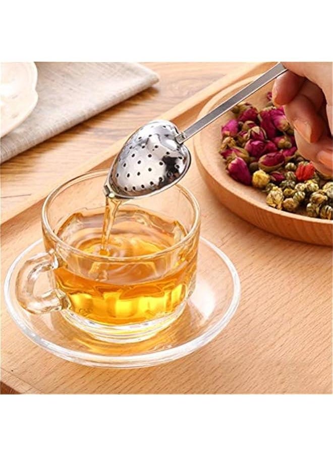 Generic - 4PCS Stainless Steel Heart Shape Tea Infuser Long Handle Filter Tea Filter for Loose Tea - Image 1