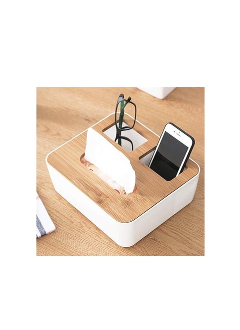 Tissue Storage Box with Compartment Remote Control Holder Desk Organizer From 13Diamond