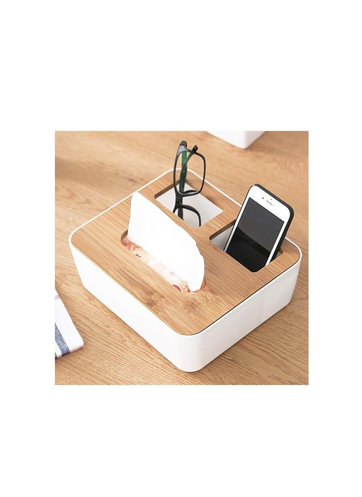 Tissue Storage Box with Compartment Remote Control Holder Desk Organizer From 13Diamond