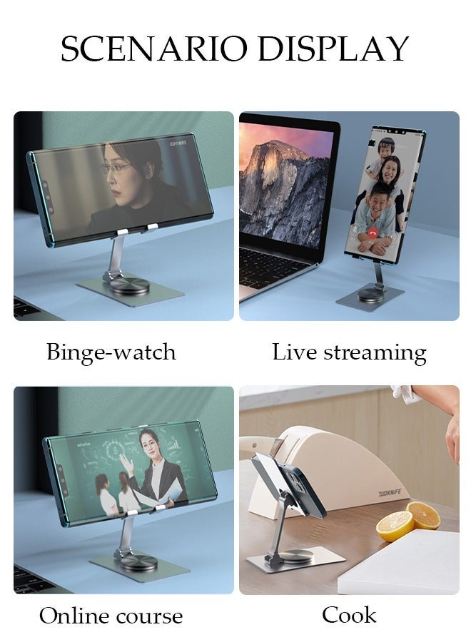DUNISO Foldable Phone Stand for Desk Height Adjustable Cell Phone Holder Portable Cellphone Cradle Desktop Dock with 360° rotation base for iPhone iPad Smartphone - Image 2