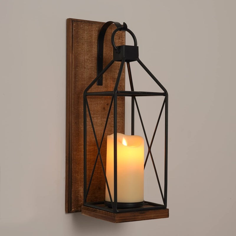 Homemory Wall Candle Sconce, Wood Rustic Candle Holder Decorative Candle Lantern with Glass Holder, Wall Decorations for Living Room, Dining Room (1, Dark Brown) - Image 5
