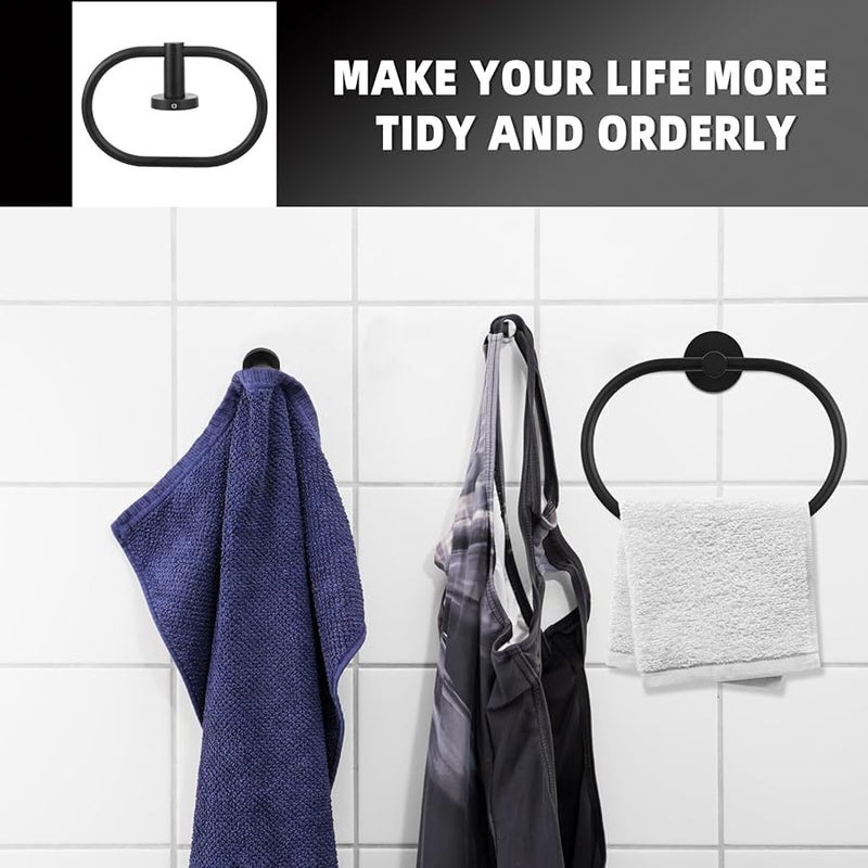 Black Stainless Steel Towel Ring Wall Mounted Holder For Bathroom Kitchen Easy Installation - Image 5