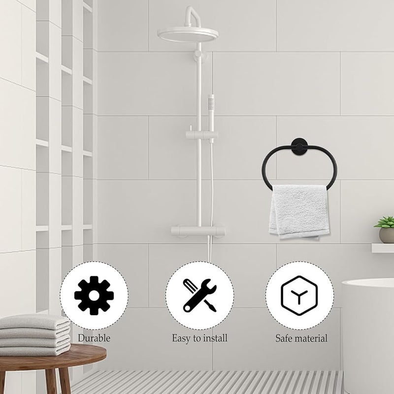 Black Stainless Steel Towel Ring Wall Mounted Holder For Bathroom Kitchen Easy Installation - Image 4