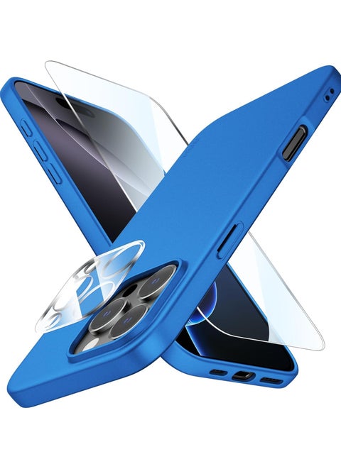 iPhone 16 Pro Ultra-Thin Matte Case with Camera & Screen Protectors - Shockproof & Scratch-Resistant in Blue