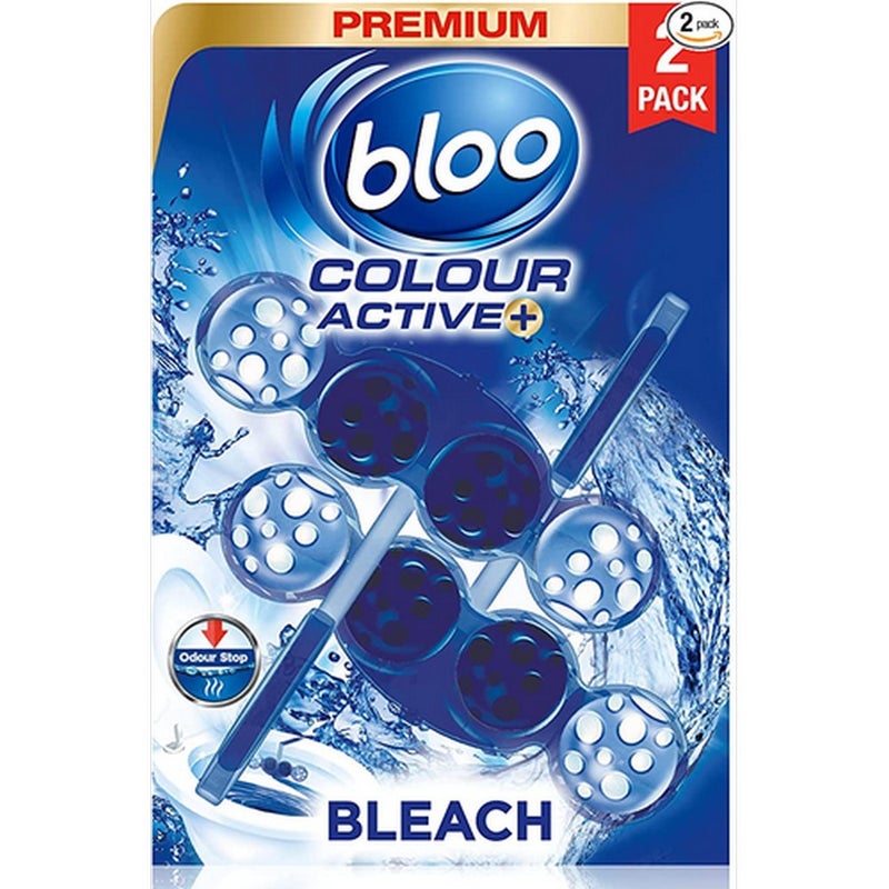 bloo كتلة المرحاض النشطة الملونة من بلو 2x50غ مبيض - معطر حافة المرحاض لتنظيف المرحاض، إزالة البقع ورائحة تدوم طويلاً - Image 1