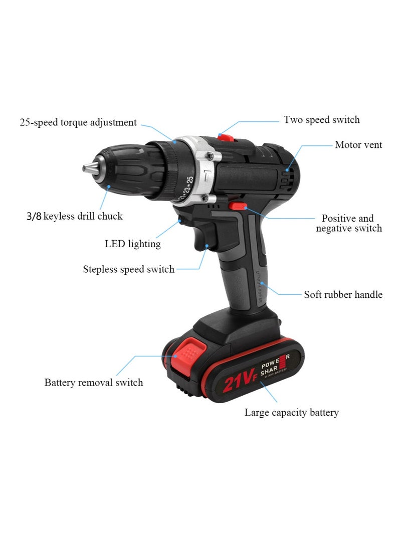 21V Multifunctional Electric Impact Cordless Drill High-power Lithium Battery Wireless Rechargeable Hand Drills Home DIY Electric Power Tools  - Image 4