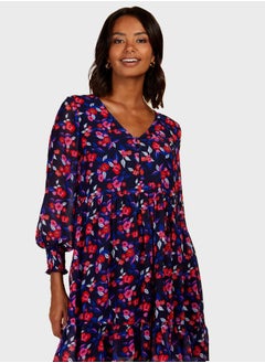 Balloon Sleeve Floral Printed Dress