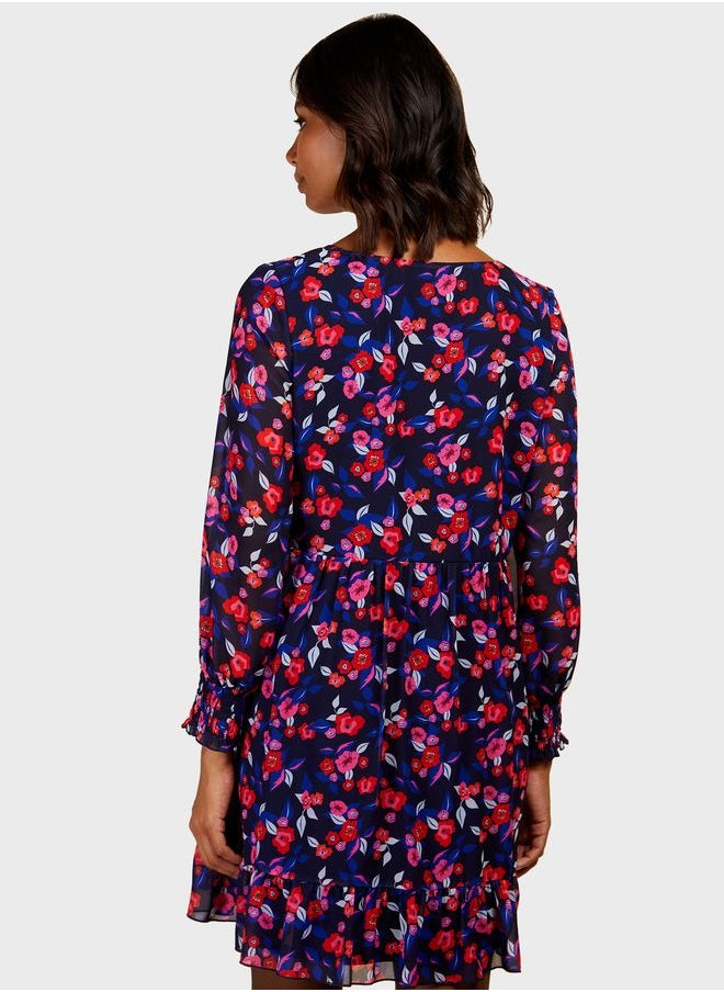 Little Mistress - Balloon Sleeve Floral Printed Dress - Image 1
