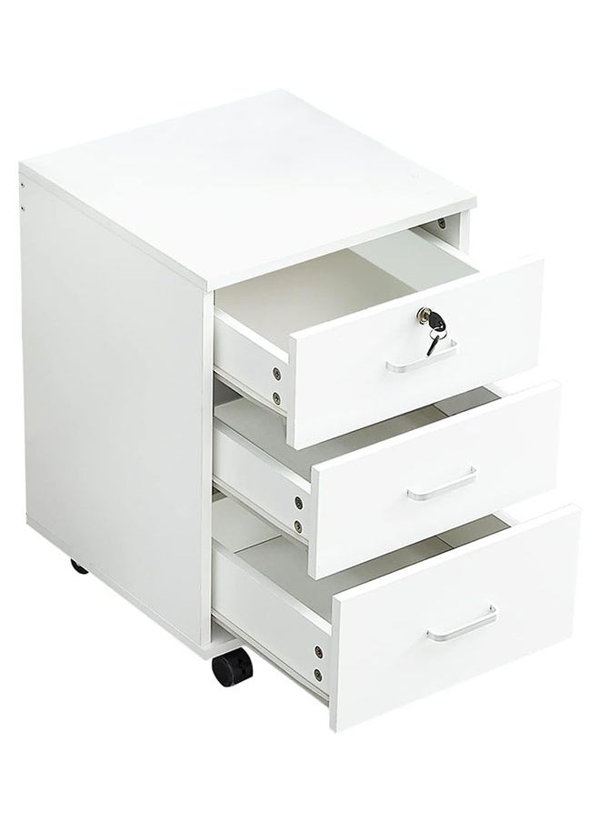 LEDIN Movable Filing Cabinet with 3 Drawer Lockable Office Cabinet with Wheels in White Industrial Wood  - Image 2