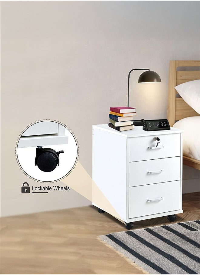 LEDIN Movable Filing Cabinet with 3 Drawer Lockable Office Cabinet with Wheels in White Industrial Wood  - Image 5
