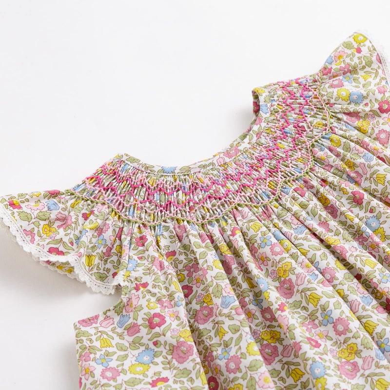 Simplee kids Baby Girls Smocked Dress Summer Casual Dresses with Handmade Smockings Floral Print Sundress Princess Dress for Toddlers - Image 5