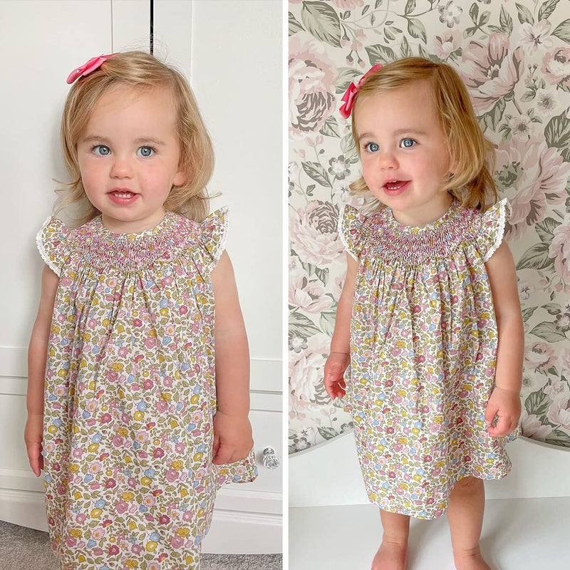 Simplee kids Baby Girls Smocked Dress Summer Casual Dresses with Handmade Smockings Floral Print Sundress Princess Dress for Toddlers - Image 2