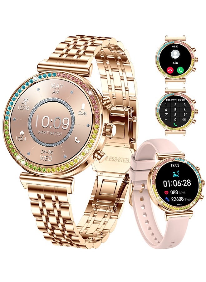 RollsTimi  Smart Watch for Women, 1.27" HD Screen, Bluetooth Calls Fitness Tracker Sports Women's Smartwatch for Android iOS Phones, Heart Rate/Sleep Monitor/IP67 Waterproof,Full Gold  - Image 1