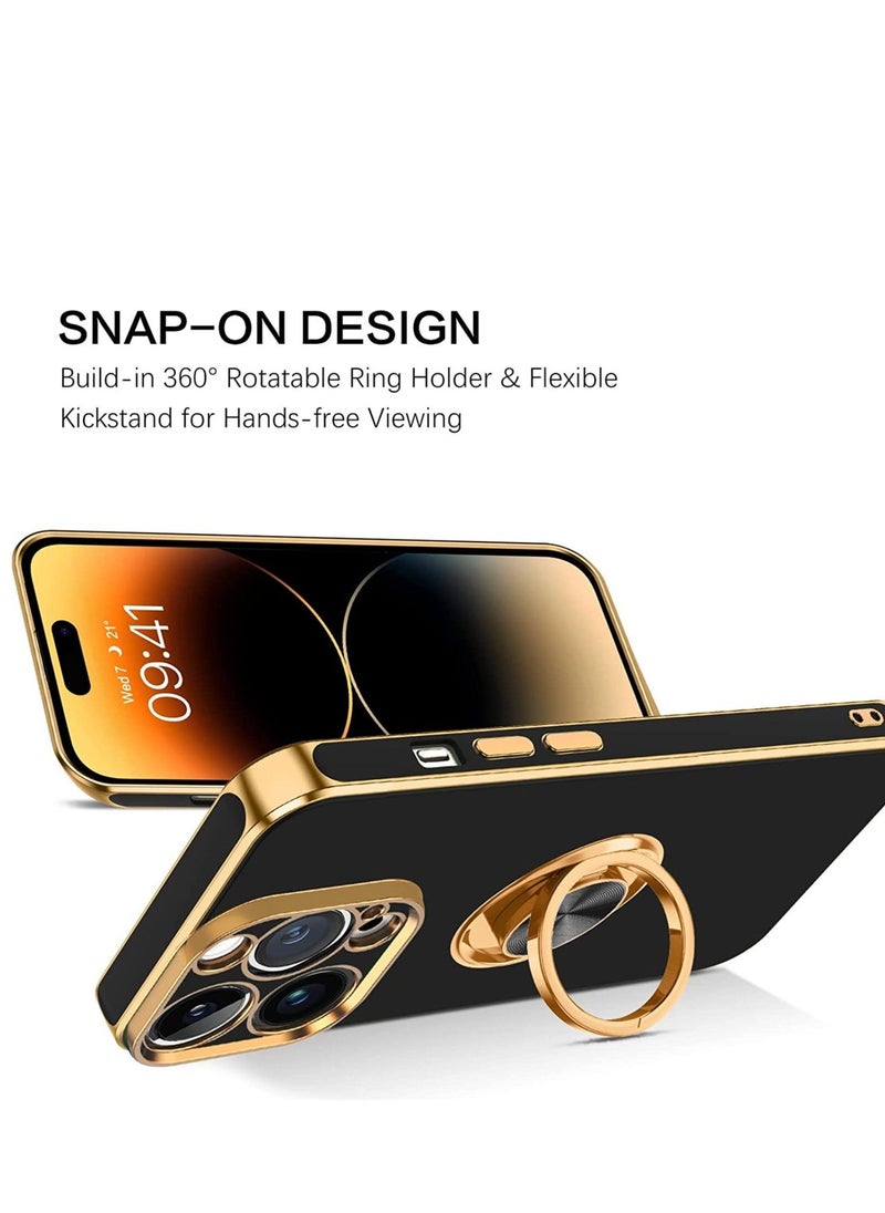Raxoom iPhone 14 Pro Max Case, 360° Rotation Kickstand Ring Holder Plating Edge Soft Rubber TPU Bumper Slim Flexible Shockproof Protective Phone Case Cover for 6.7 inch iPhone 14 Pro Max 2022, Black - Image 3