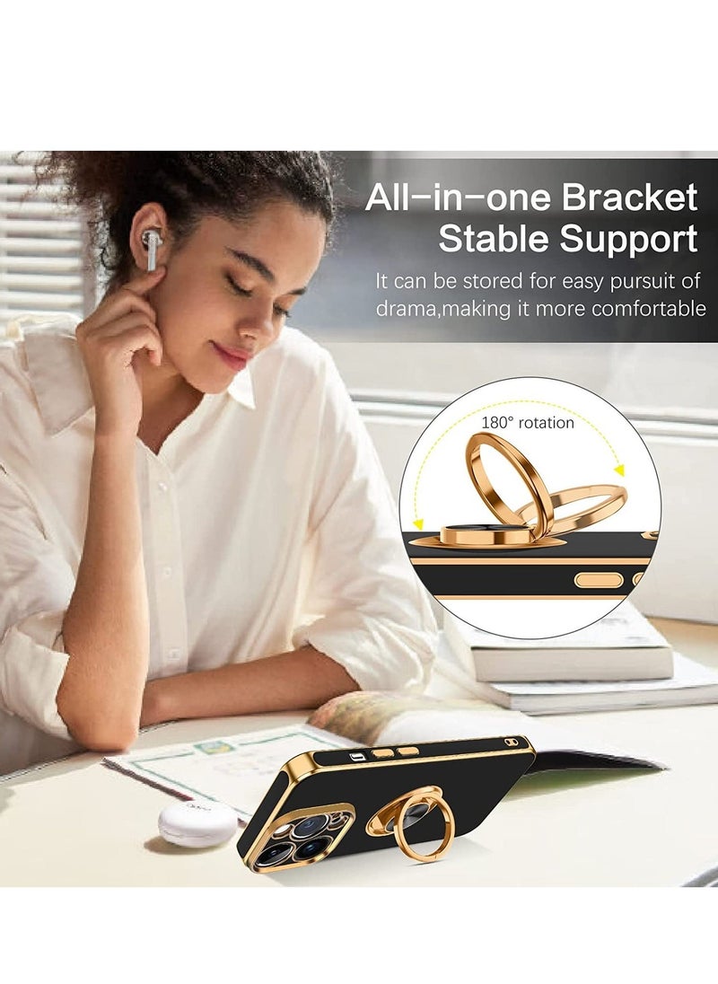 Raxoom iPhone 14 Pro Max Case, 360° Rotation Kickstand Ring Holder Plating Edge Soft Rubber TPU Bumper Slim Flexible Shockproof Protective Phone Case Cover for 6.7 inch iPhone 14 Pro Max 2022, Black - Image 5