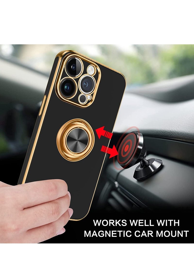 Raxoom iPhone 14 Pro Max Case, 360° Rotation Kickstand Ring Holder Plating Edge Soft Rubber TPU Bumper Slim Flexible Shockproof Protective Phone Case Cover for 6.7 inch iPhone 14 Pro Max 2022, Black - Image 4