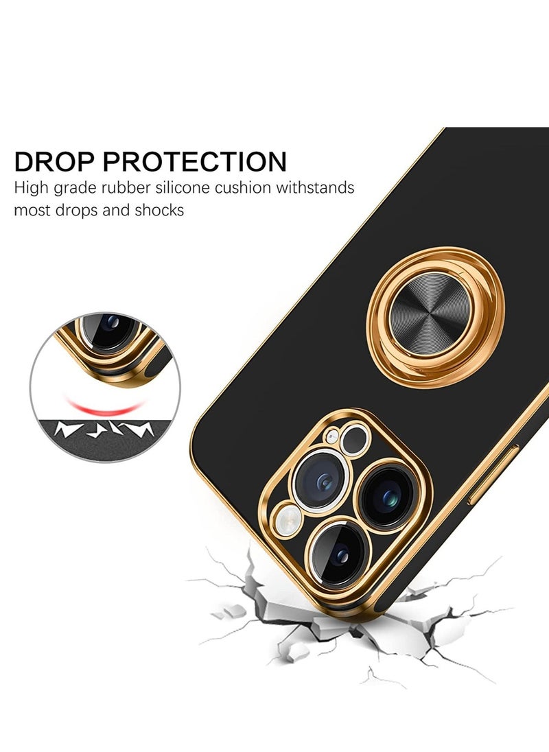 Raxoom iPhone 14 Pro Max Case, 360° Rotation Kickstand Ring Holder Plating Edge Soft Rubber TPU Bumper Slim Flexible Shockproof Protective Phone Case Cover for 6.7 inch iPhone 14 Pro Max 2022, Black - Image 2