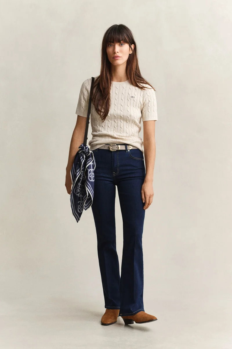 غانت Stretch Cotton Cable Short sleeve C-Neck
